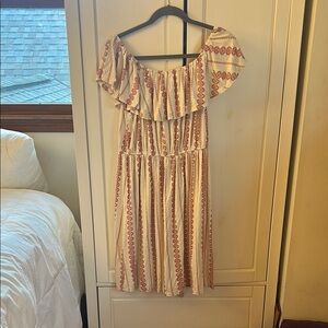 Elegant Off-Shoulder Cream and Red Dress - BRAND NEW